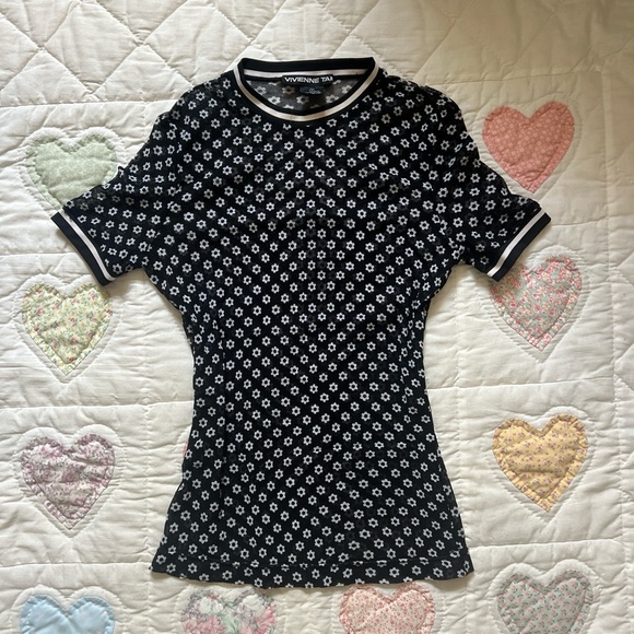 Vivienne Tam Tops - 1990s Mesh Daisy Vivienne Tam Short Sleeve Top